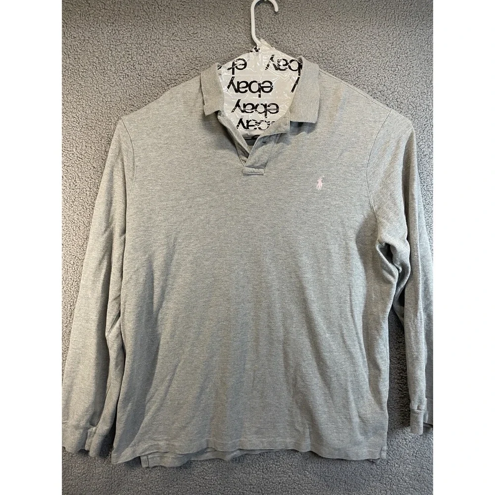 Polo Ralph Lauren Long Sleeve  Polo Shirt Grey Mens 2XL‎ XXL